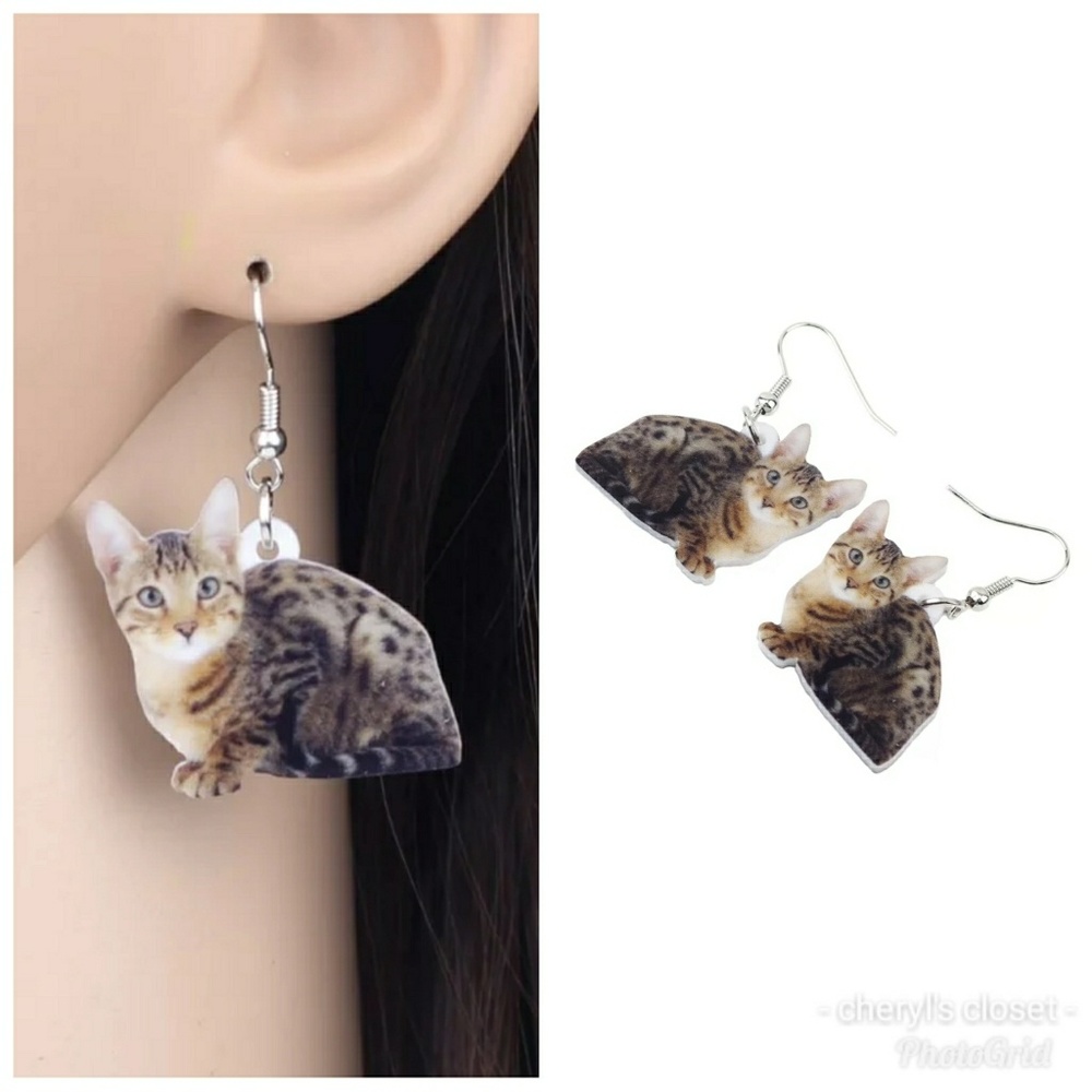 Bonsny acrylic sitting cat earrings
